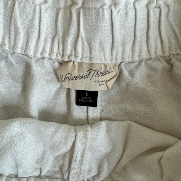 Universal Thread White Linen Pull On Elastic Waist Womens Size L 2 Inch Inseam - Picture 8 of 8